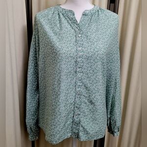 GAP Green Floral Button Up Long Sleeve Shirt/Blouse | Size Large